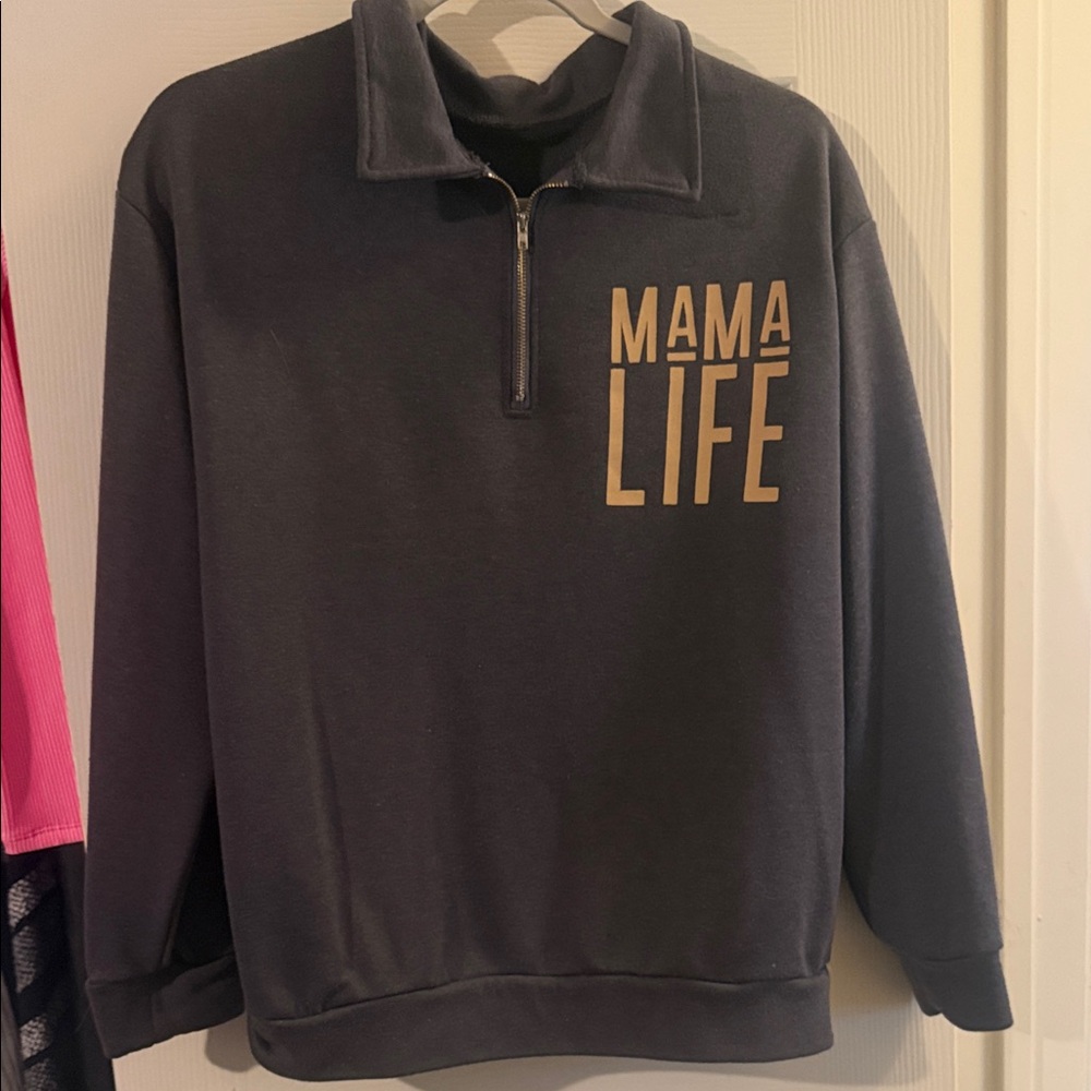 Mama Life Black Quarter-Zip Sweatshirt